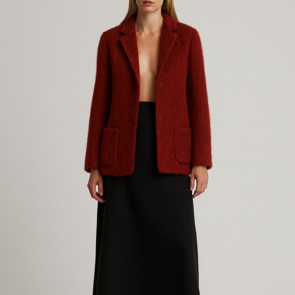 Vintage Wool Mohair Blazer Oxblood Blazer Red Size US 6